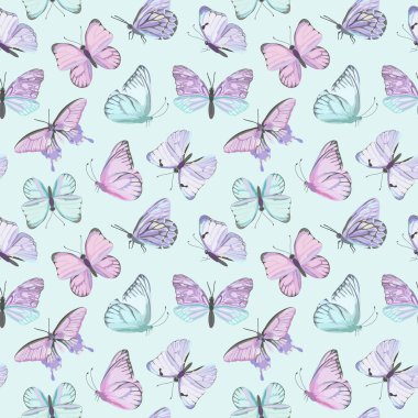 Kusursuz vektör kelebek suluboya deseni. Vintage uçan böcek yaz arkaplanı. Renkli doku
