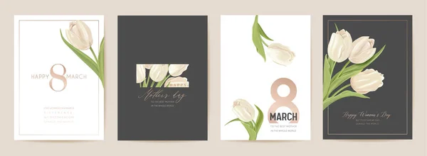 Dámský svátek 8. března. Jarní květinový vektor ilustrace. Pozdrav realistický tulipán květiny šablony — Stockový vektor