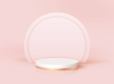 Art deco yay ile asgari modern 3D podyum. Ürün kozmetik için vektör kaide platformu