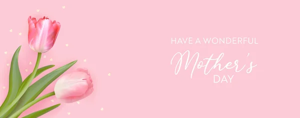 Best Mother Day Template Banner. Vektorflorale Illustration. Frühling Tulpe Blumen Gruß Design — Stockvektor