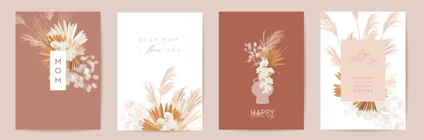 Conjunto de tarjetas de acuarela Happy Mothers day. Saludo mamá diseño de postal mínima. Vector flores tropicales — Vector de stock