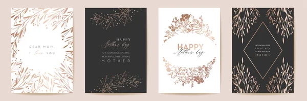 Mothers day golden luxury vector greeting set. Floral foliage design for Mother party, woman spring card — стоковый вектор