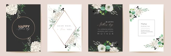 Mothers day classic floral greetings. Vector Watercolor flowers frame set. Spring flower design for Mother party — стоковый вектор