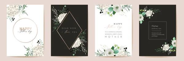 어머니들은 아름다운 꽃 카드를 사용 합니다. 워터 컬러 꽃 틀 벡터 세트. 어머니 파티를 위한 봄 꽃 디자인 — 스톡 벡터