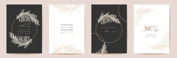 Mothers day luxury floral greeting set. Vector foliage design for Mother party. Watercolor pampas grass template — Archivo Imágenes Vectoriales