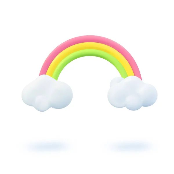 Diseño de banner de verano 3d. Realista escena colorido arco iris, nube. Objetos de verano — Vector de stock