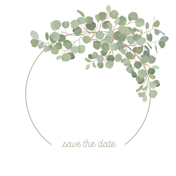 Бухо евкаліптовий квітковий весільний весільний вектор. Шаблон рамки акварельних гілок тропічної зелені — стоковий вектор