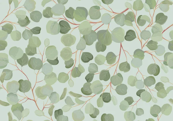 ユーカリの花の水彩シームレスなパターン。ベクトル図熱帯緑の枝背景 — ストックベクタ