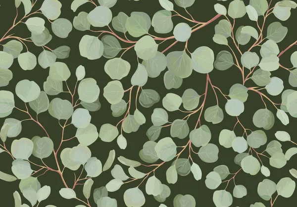 ユーカリの花の水彩シームレスなパターン。ベクトル図熱帯緑の枝背景 — ストックベクタ