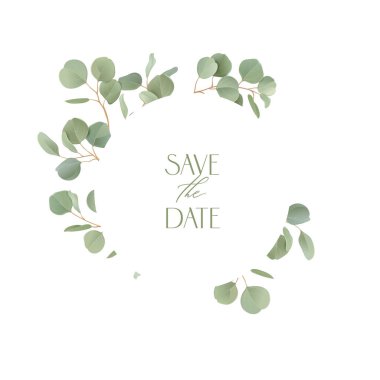 Boho gerçekçi okaliptüs çiçekli düğün vektör çerçevesi. Suluboya tropik yeşillik sınır şablonunu dallandırır