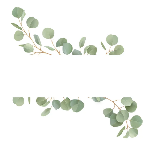 Cadre vectoriel de mariage floral eucalyptus réaliste Boho. Aquarelle vert tropical branches frontière gabarit — Image vectorielle