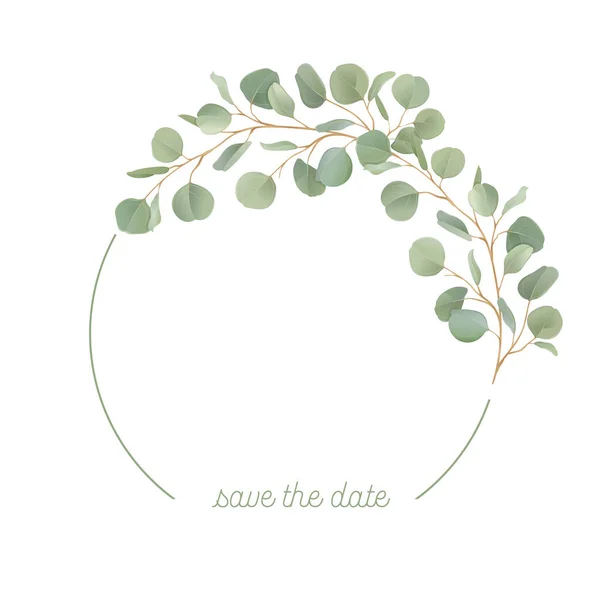 Boho realistisk eukalyptus blommig bröllop vektor ram. Akvarell tropiska grönska grenar gränsen mall — Stock vektor