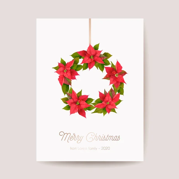 Realistic Poinsettia 3d Flowers Winter Card, Merry Christmas Vector Greetings. New Year Holiday Party Invitation — Stock Vector