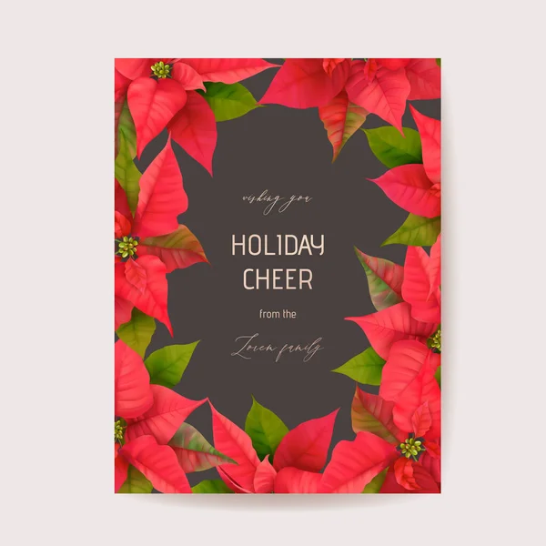 Poinsettia Winter Floral Card, Christmas Vector Wedding Invitation.假日派对问候横幅模板 — 图库矢量图片