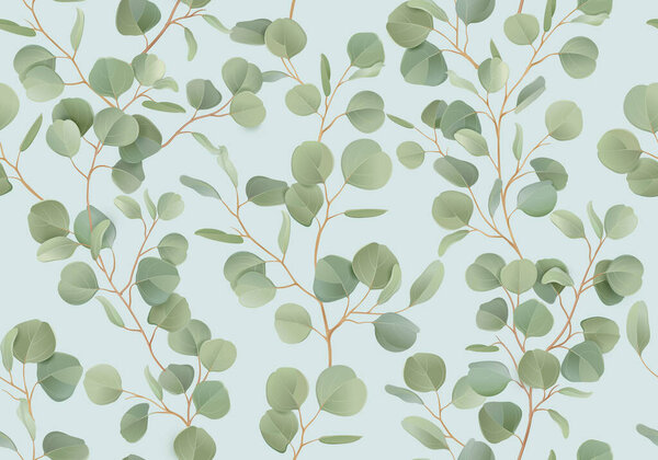 Eucalyptus floral watercolor seamless pattern. Vector illustration tropical greenery branches background