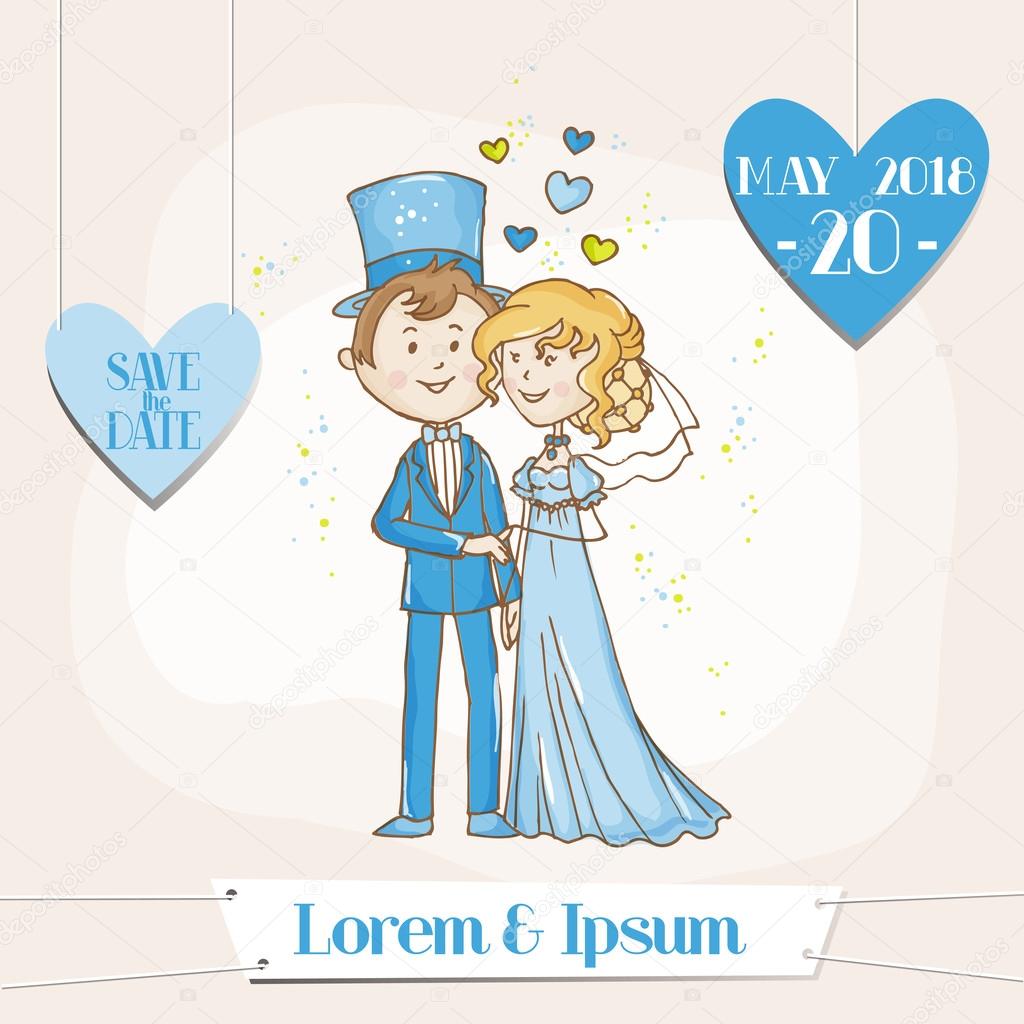 Bride and Groom - Save the Date Wedding Card - in vector