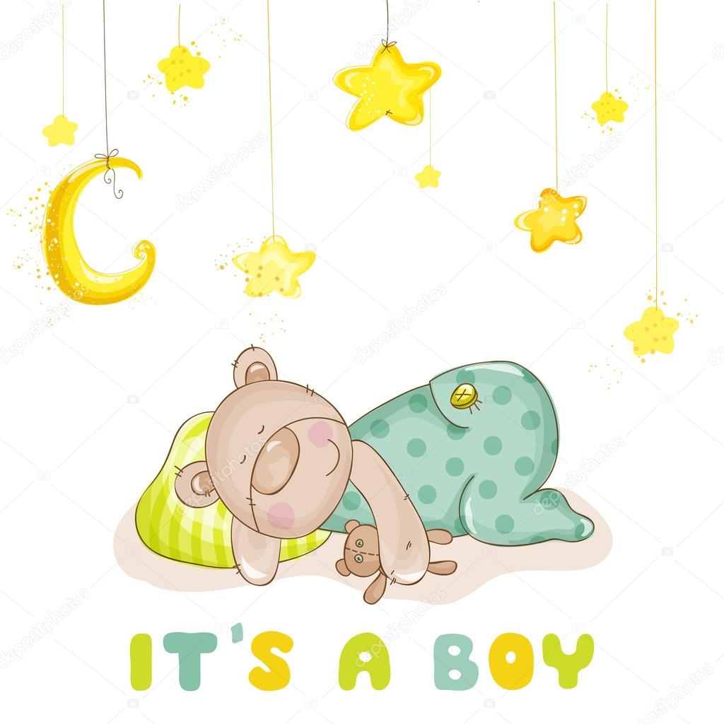 Baby Shower or Baby Arrival Cards - Sleeping Baby Bear and Stars