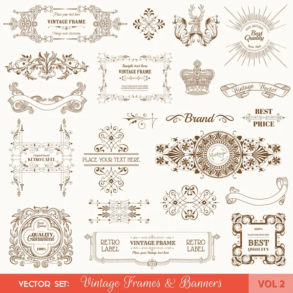 Set de Vectores: Marcos y Banners Vintage, Elementos de Diseño Caligráfico — Vector de stock