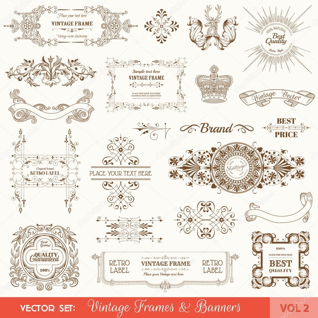 Vector Set: Vintage Frames and Banners, Calligraphic Design Elements