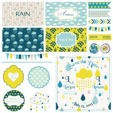 Vintage yağmur & gökyüzü parti ayarla - parti dekorasyon için karalama defteri