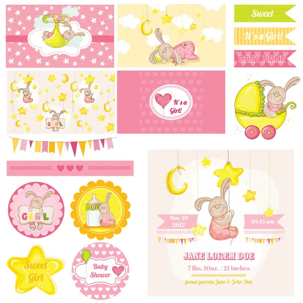 Scrapbook Elementos de diseño - Bebé Ducha Bunny Theme - en vector — Archivo Imágenes Vectoriales