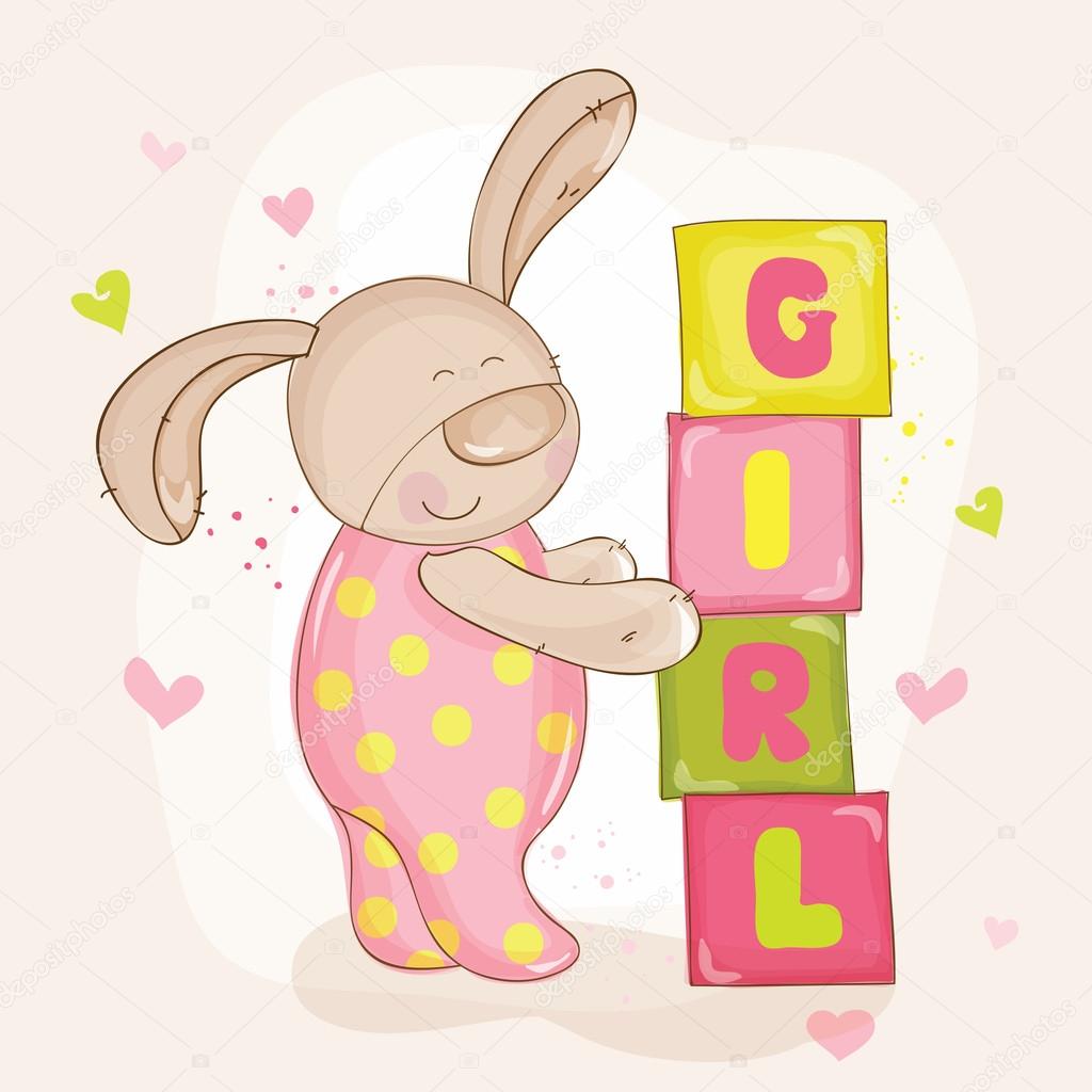 Baby Shower or Arrival Card - with Baby Bunny - in vector