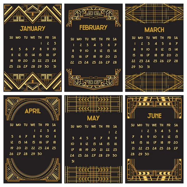 Art Deco of Gatsby kalender 2015 - Engels, begint met zondag — Stockvector