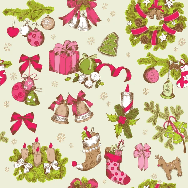 Seamless Christmas Pattern - hand drawn background — Stock Vector