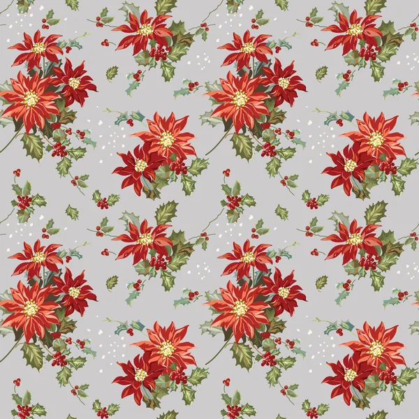 Fond sans couture de Noël - Poinsettia en aquarelle — Image vectorielle