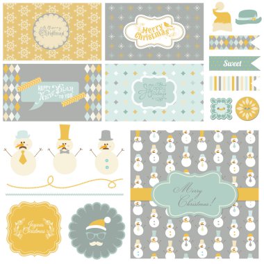 Noel Retro Party ayarla - kartları, şerit, etiket, parti maskeleri 