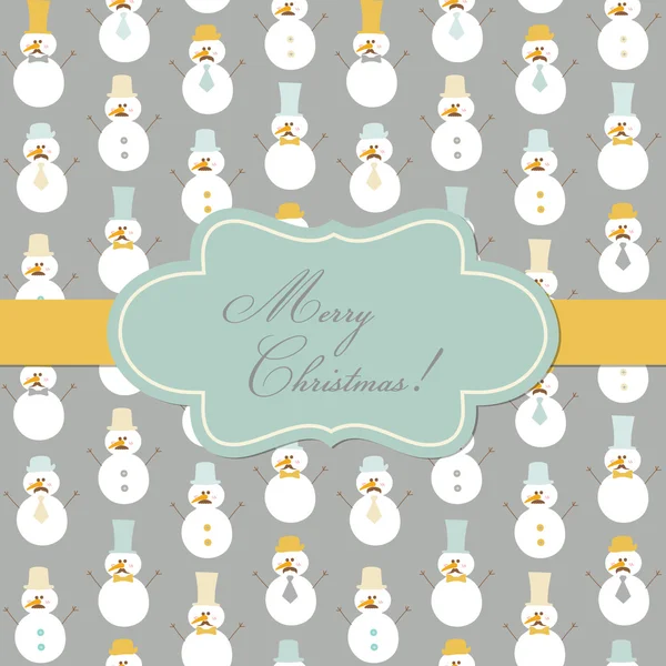 Carte de Noël Vintage - bonhomme de neige rétro avec moustache et chapeaux — Image vectorielle