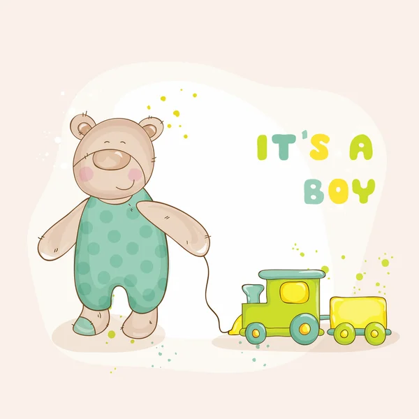 Baby Shower o Arrival Card - con Baby Bear - in vettore — Vettoriale Stock