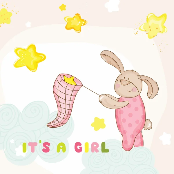 Baby Shower o Arrival Card - con Baby Bunny - in vettore — Vettoriale Stock