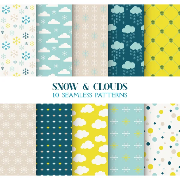 10 Seamless Patterns - Snow and Clouds - Texture for wallpaper — Stock Vector