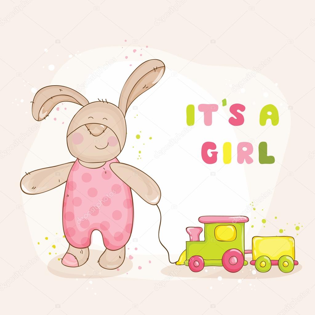 Baby Shower or Arrival Card - with Baby Bunny - in vector