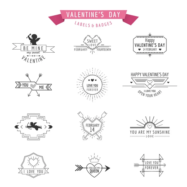 Aftelkalender voor Valentijnsdag - instellen van Badges en Labels - in vector — Stockvector