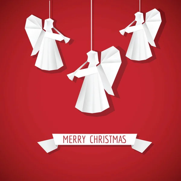 折り紙紙の天使 - クリスマスの背景 - ベクトル — ストックベクタ