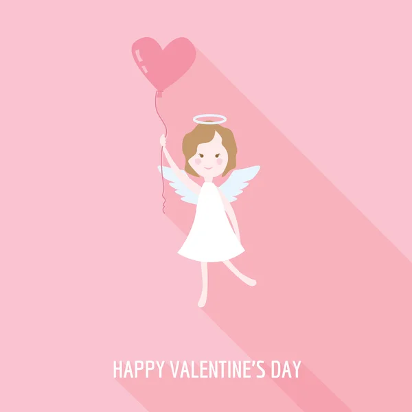 Tarjeta del Día de San Valentín - Ángel Cupido con Corazón - en vector — Archivo Imágenes Vectoriales