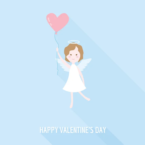Tarjeta del Día de San Valentín - Ángel Cupido con Corazón - en vector — Archivo Imágenes Vectoriales