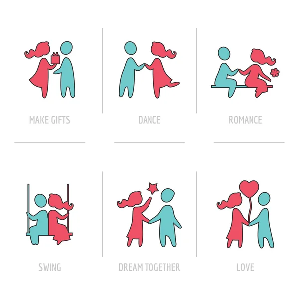 Valentine's Day Flat Icons- Couple in Love - vector illustration — Stock Vector