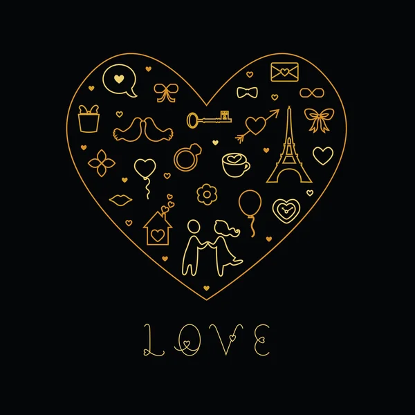 Cartão de Amor Dia dos Namorados - com ícones planos - em vetor — Vetor de Stock