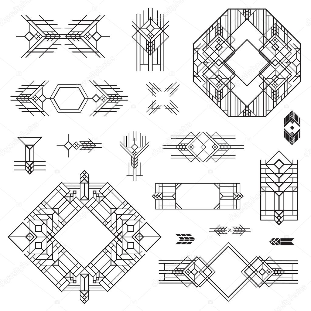 Art Deco Vintage Frames and Design Elements - hand drawn