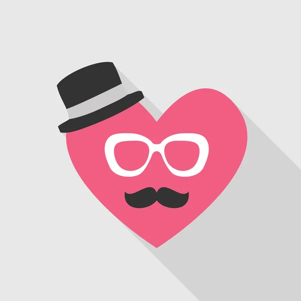 Carte de la Saint-Valentin - avec moustache du visage du cœur - dans le vecteur — Image vectorielle