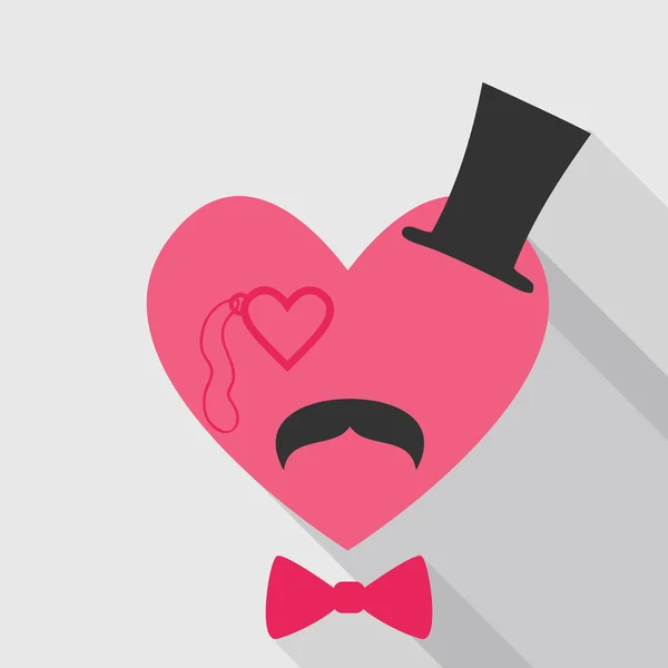 Sevgililer günü kartı - kalp yüz bıyıklı - vektör — Stok Vektör