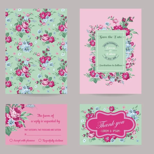 Set di carte di invito-congratulazione - per matrimonio, Baby Shower — Vettoriale Stock