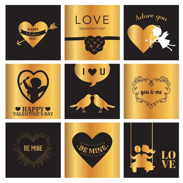 Set van liefde kaarten voor Valentijnsdag - hart, Frames, Cupido — Stockvector