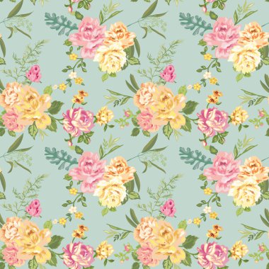 Dikişsiz çiçek arka plan - eski püskü gül - desen vektör