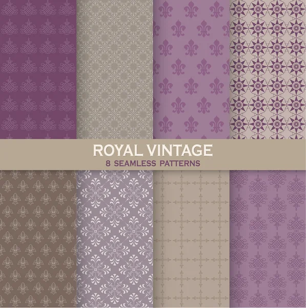 8 Seamless Patterns - Royal Vintage Set - Texture for wallpaper — Stock Vector