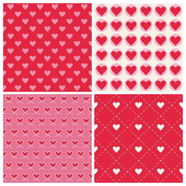 Patrones del corazón del día de San Valentín - 4 fondos sin costuras — Archivo Imágenes Vectoriales