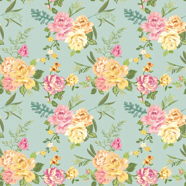 Seamless Flower Background - Shabby Roses - pattern in vector — Stock Vector